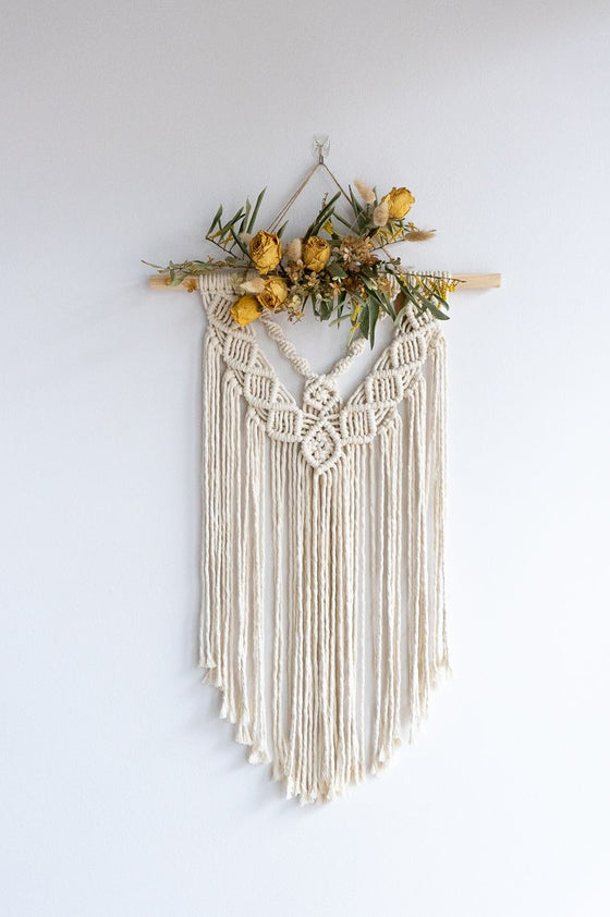 Macrame Wall Hanging + Dried Flowers in Yellow